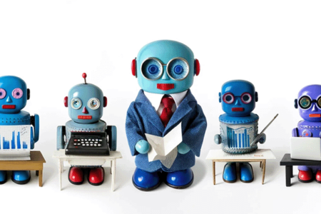 friendly looking robot-accountants about to take over the world